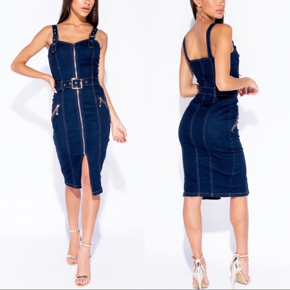 🔥5 ⭐️ Denim Goddess - Denim ZIP Up Dress - Picture 5 of 8